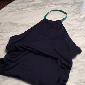 Chic Navy Halter Top with Green Accent